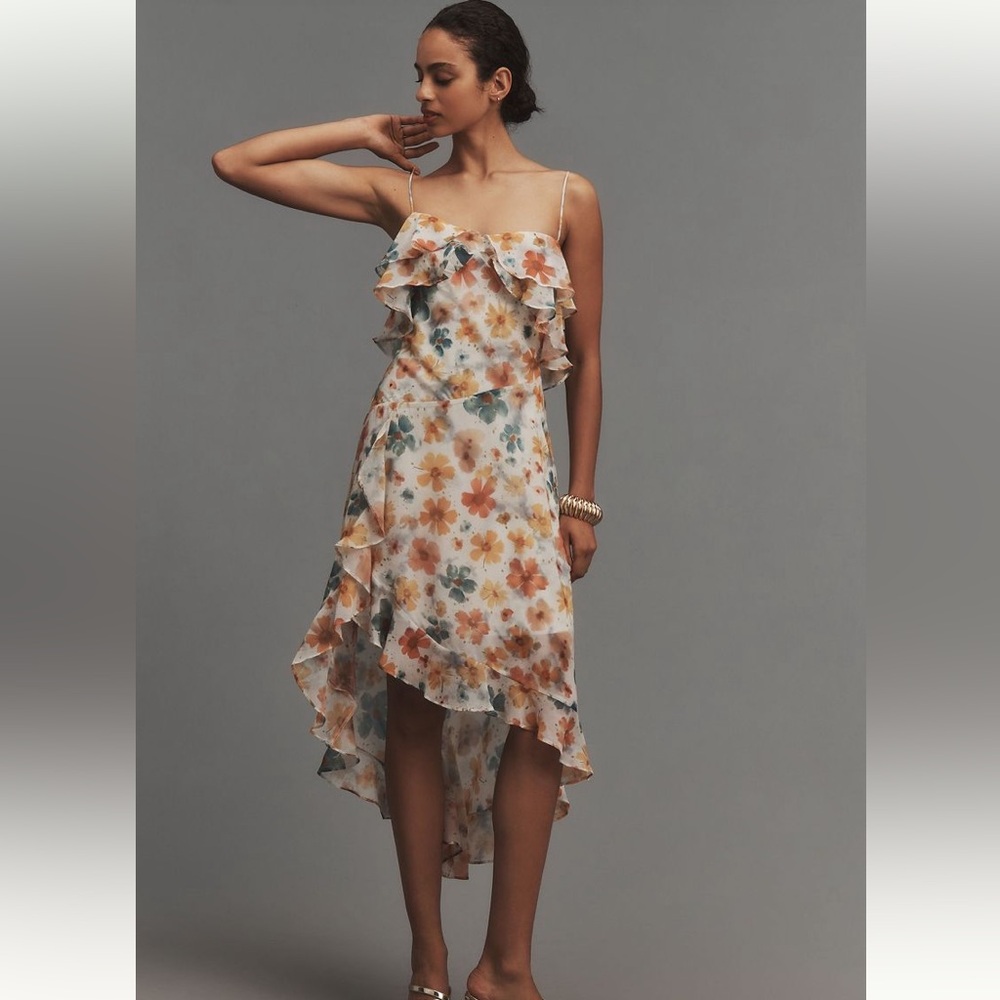 Sleeveless Asymmetric Ruffled midi Dress